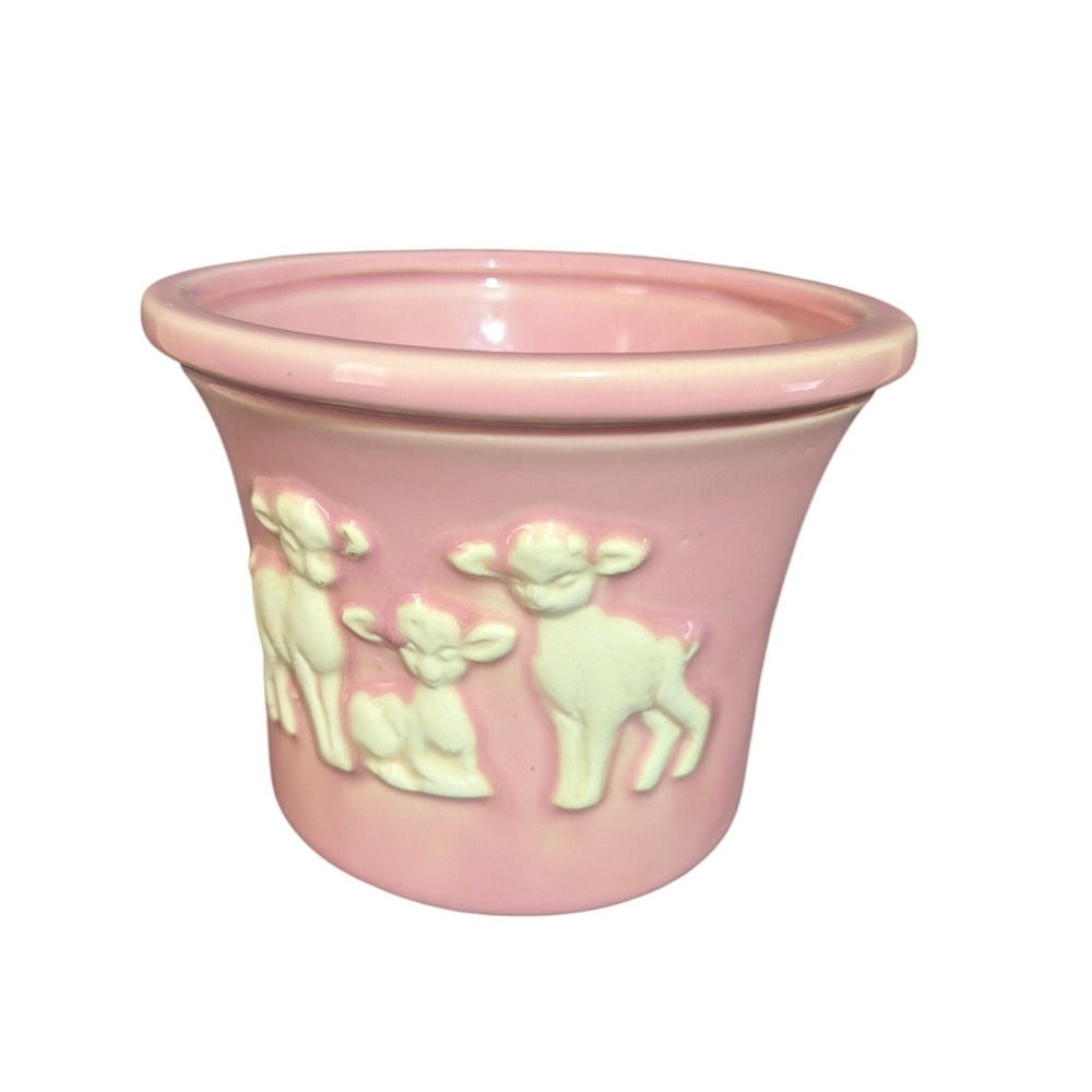 Vintage Haeger Pink Lamb Planter Ceramic Baby Nursery Sheep Pot USA 202
